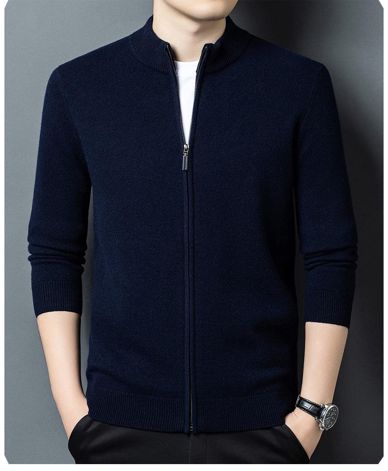 Men's 100% Pure Wool Thickened Cardigan Jacket - 600g High-End Zipper Sweater