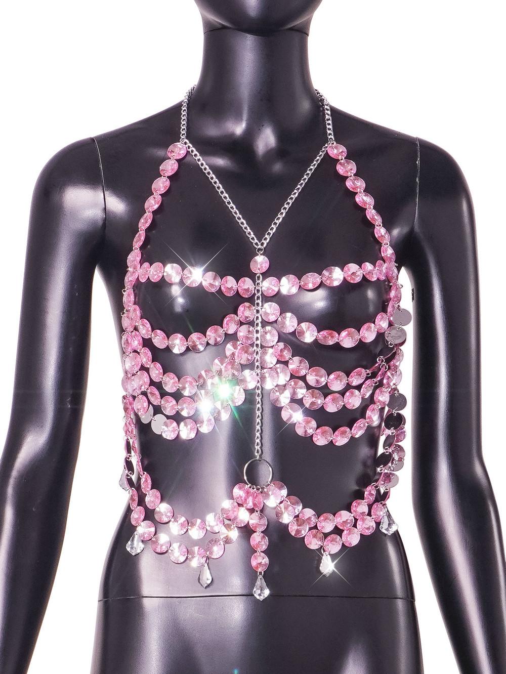 

Аксессуары Кристалл Бюстгальтер Цепочка Летний Пляж Отдых Бикини Боди Цепочка Топ one size fits all розовый