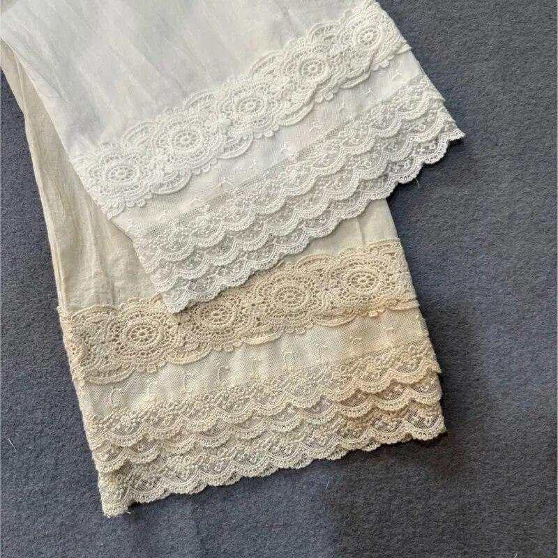 Johnature Mori Render Bavlněné kalhoty v délce ke kotníkům Letní Japonský elastický pas Patchwork Výšivka Volné Dámské kalhoty