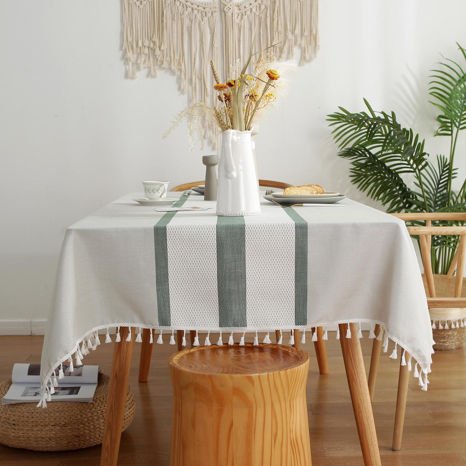 

European Style Mesh Table Cloth for Home Use Simple Rectangular Symmetrical Striped Dining Table Cloth Beautifying Decoration 90x90cm зелёный