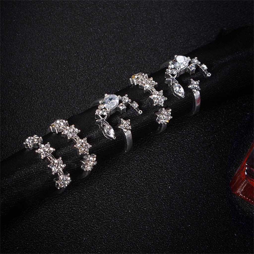 5PC Women Bohemian Star Moon Wedding Lover Crystal Stack Rings Set