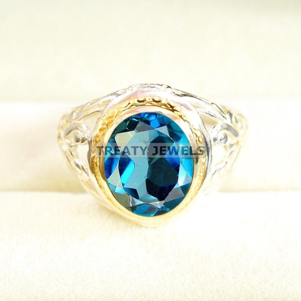 London Blue Topaz Oval Gemstone With 925 Sterling Silver Ring For Men's #B225 JL375675967808