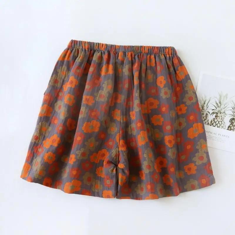 Pantalones Cortos Mujer Algodón Verano Versátil Vintage Sueltos Talla Grande Casual Pantalones de Pierna Ancha Shorts