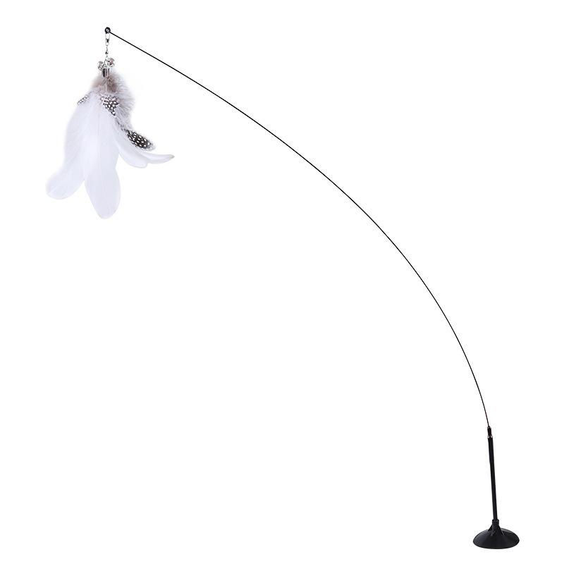 Strong Suction Cup Cat Teaser Wand: Detachable Long Rod with Feather, Bell, and Self-Play Interactive Toy