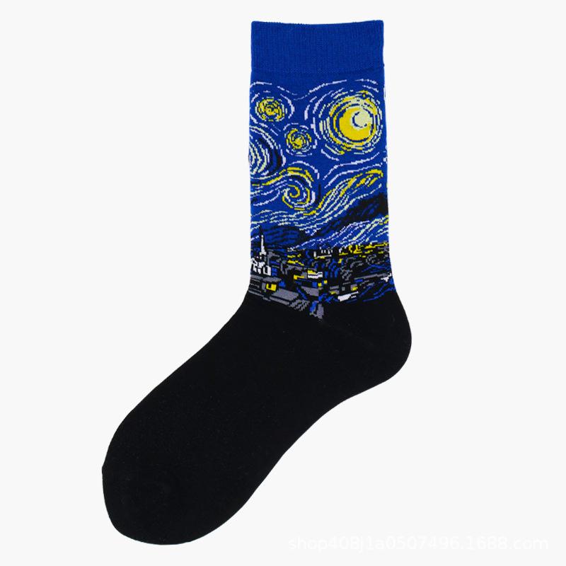 European & American Creative Oil Painting Mid-Calf Socks: Trendy Autumn/Winter High-Tube Cotton Socks