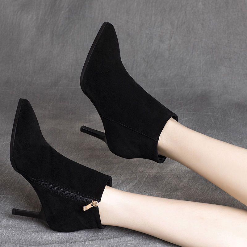 

Women s Suede Frosted Stiletto Ankle Boots with Mid-Heel and Plush Lining for Fall and Winter Default Item