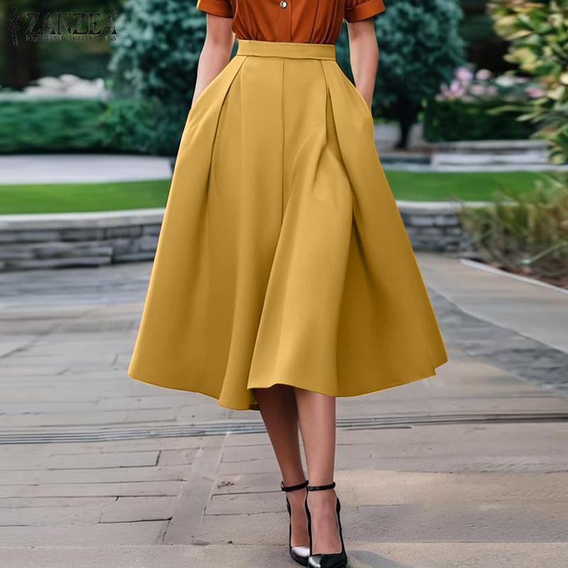 

ZANZEA Womens Summer Casual Solid Color A-Line Skirts 5XL вина червоного кольору