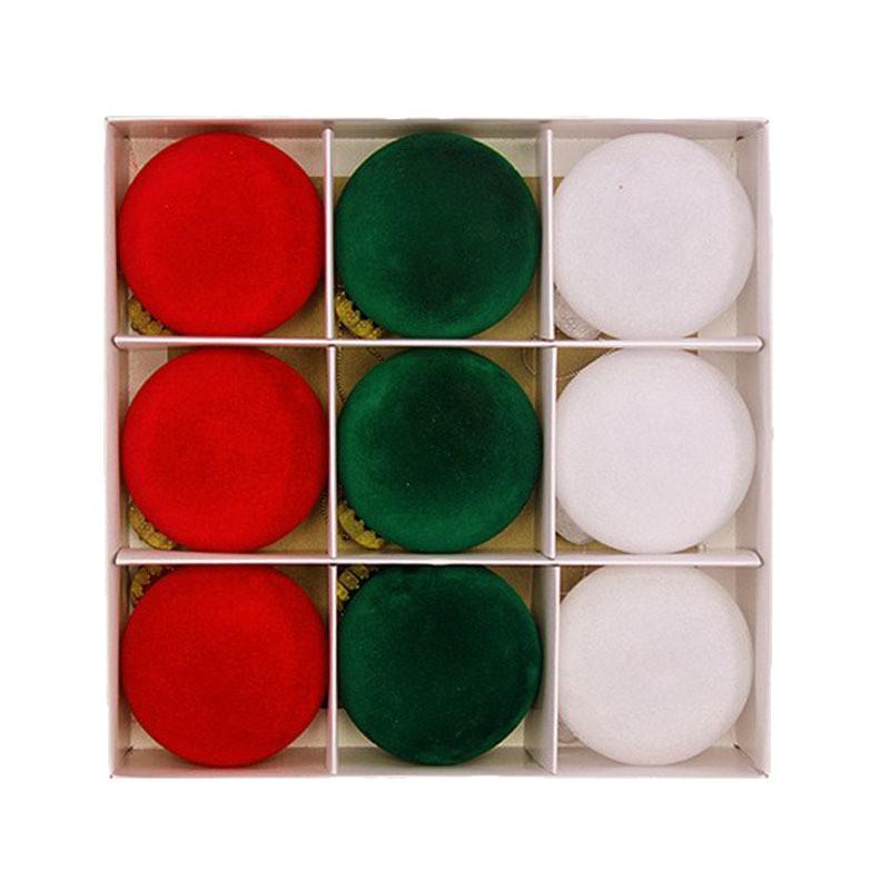 PET Flocked Christmas Ball Ornaments - Boxed Round Tree Pendants Holiday Decor