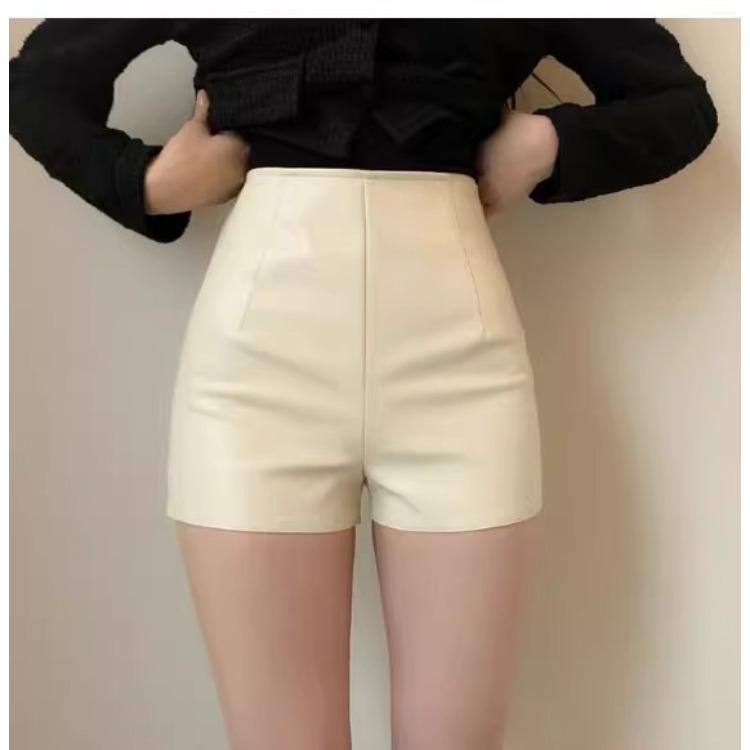 

Women s Petite High Waisted Bodycon Super Short Outer Wear PU Leather Shorts Fall Spring Mini Shorts Versatile Slim Fit Hot Pants XS абрикосовый