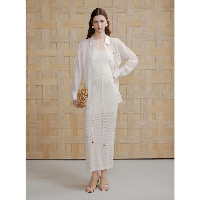 ELLE Women's Embroidered Tie-Front Long Sleeve Shirt