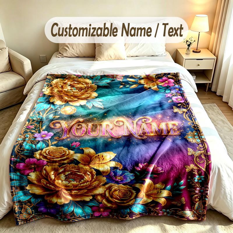 Thème Jardin Fleuri Couverture Douce Personnalisée Nom Personnalisé Impression Texte Couverture Chaude Décoration Canapé Maison Chambre à Coucher