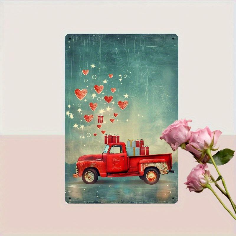1pc Vintage Red Heart Balloon Van Iron Sign, 20.32x30.48 cm, Romantic Wall Hanging Decor for Home, Valentine's Day, Wedding, Win