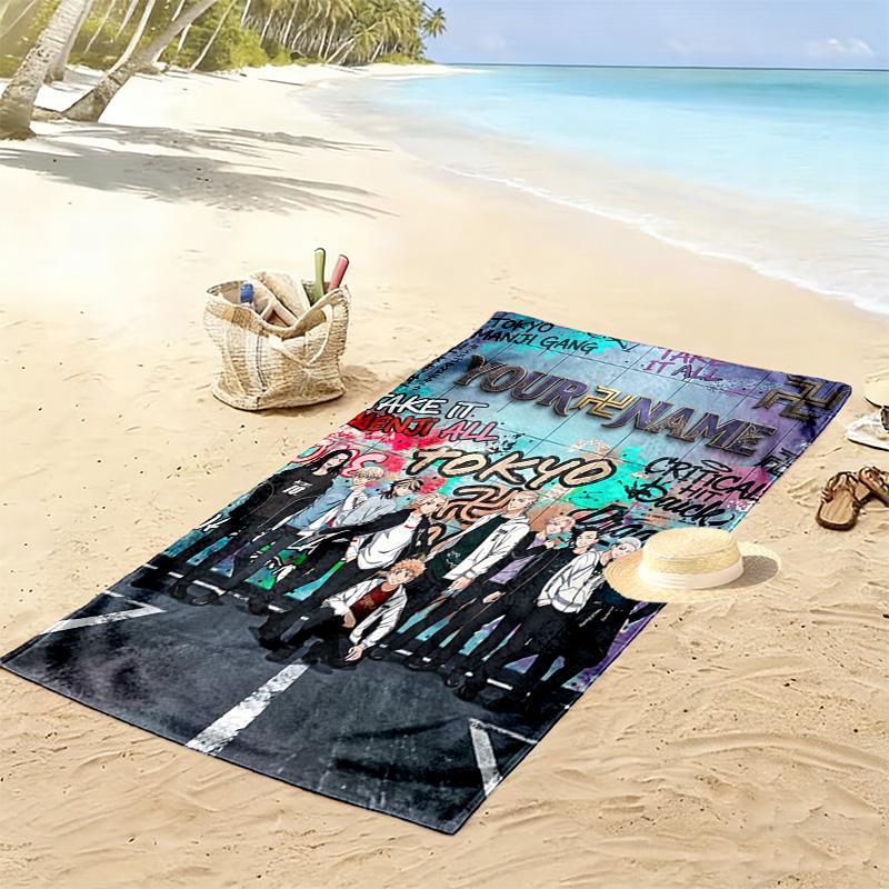 Name Custom Tokyo Revengers Print Beach Towel, Large Soft Quick Dry Towel for Beach Camping Swimming