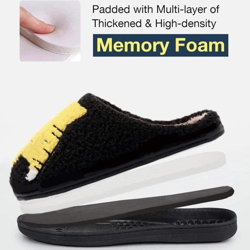 Cat & Egg Embroidered Cotton Slippers - Cozy Unisex Winter Furry Slippers with Funny Design