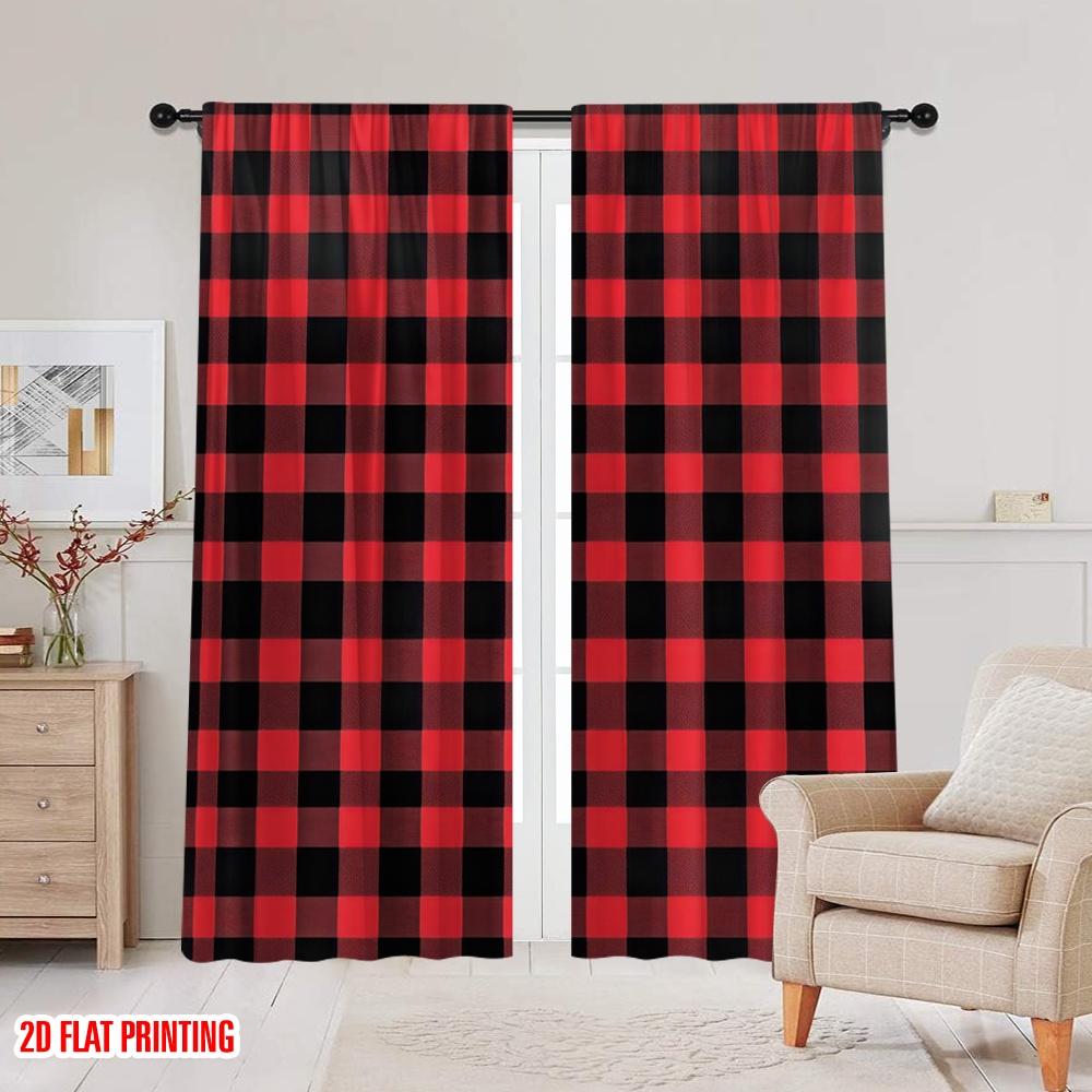 2pcs Scene Curtains Fashion Buffalo Checks Pattern Retro Style Durable Polyester,Without Electricity Birthday Party for