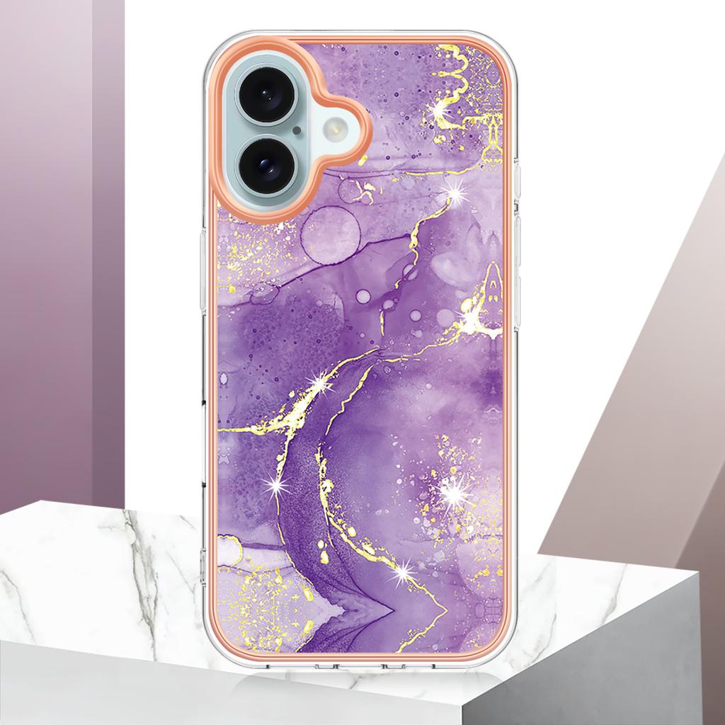 For iPhone 16 TPU Case with IMD Marble Pattern Electroplated Back Cover