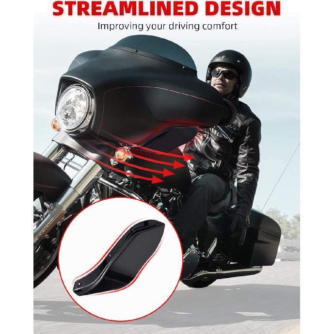 Amazicha Schwarze Verkleidungs-Luftabweiser Seitenflügel Windschutzscheiben-Seitenabdeckung Schild Kompatibel für Harley Davidson Street Glide Electra Glide Tri Glide