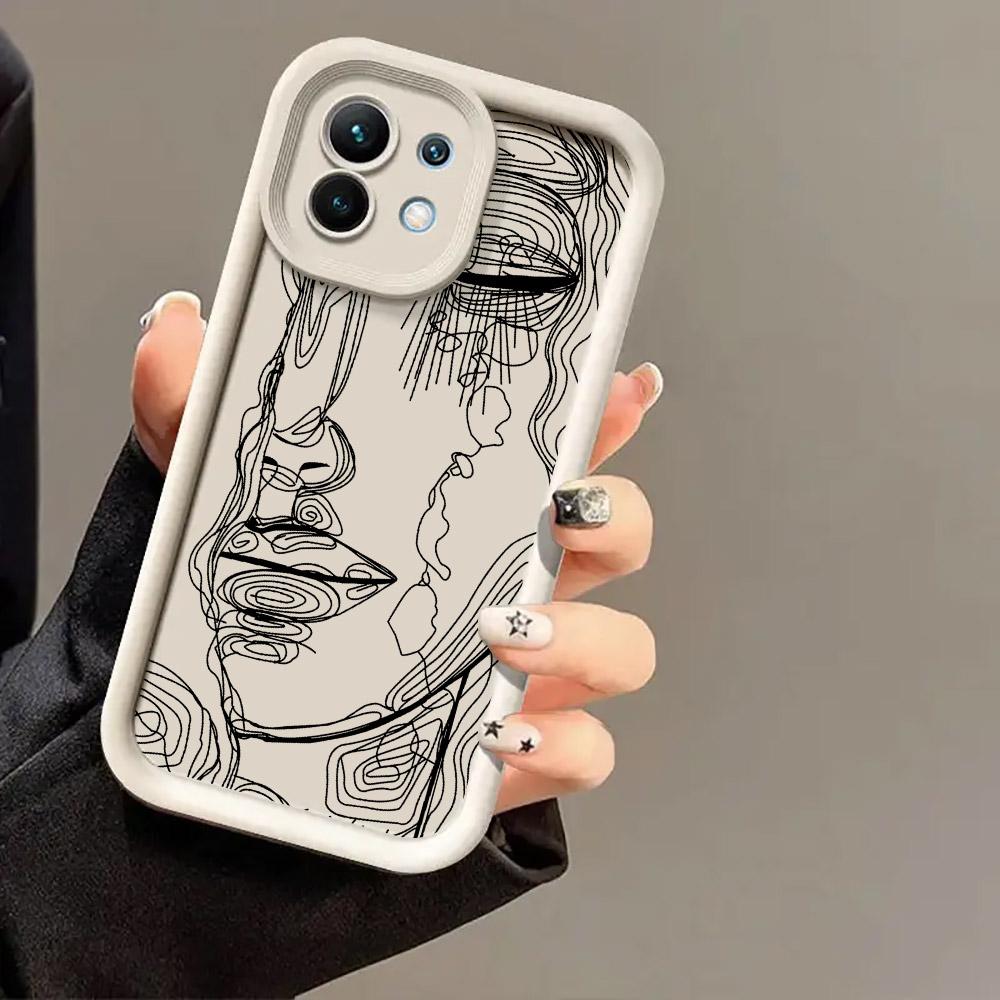 Women Line Art Face Girl Phone Case for Xiaomi Mi 14T 15T 17T Pro 15 Ultra Poco M7 M8 F8 F7 X6 X7 X8 17 Pro Max Shockproof Cover