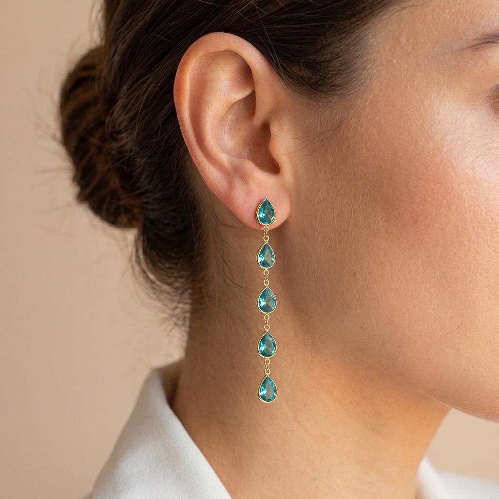 Stainless Steel Multi-Color CZ Linear Drop Earrings 18K Gold Plated Long Dangle Statement Earrings for Women Fashion Jewelry
