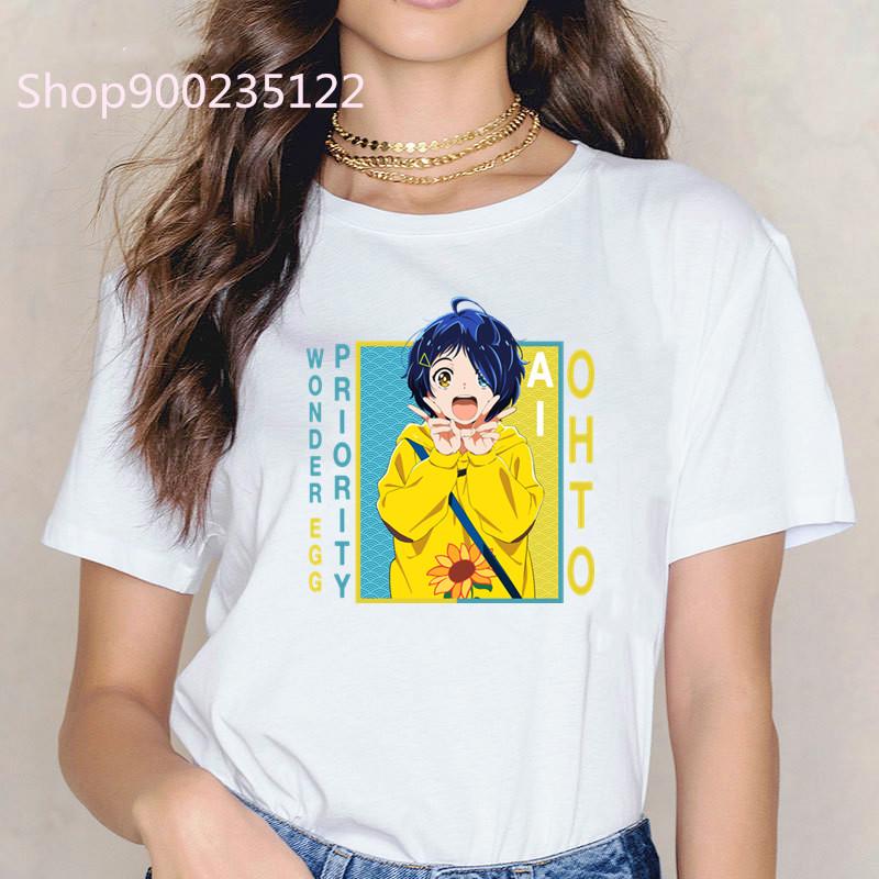 

Kawaii Anime Women Cute T-Shirt Printed Wonder Egg Priority Tee Tops Fashion Casual Women Clothes Summer Streetwear Tshirt Femme S білий