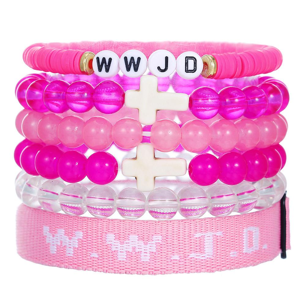 Wwjd Kreuz Armbänder mit Perlen Handgefertigt Geometrisch Polierte Steine Für Männer Frauen Freundschaft Und Glaube