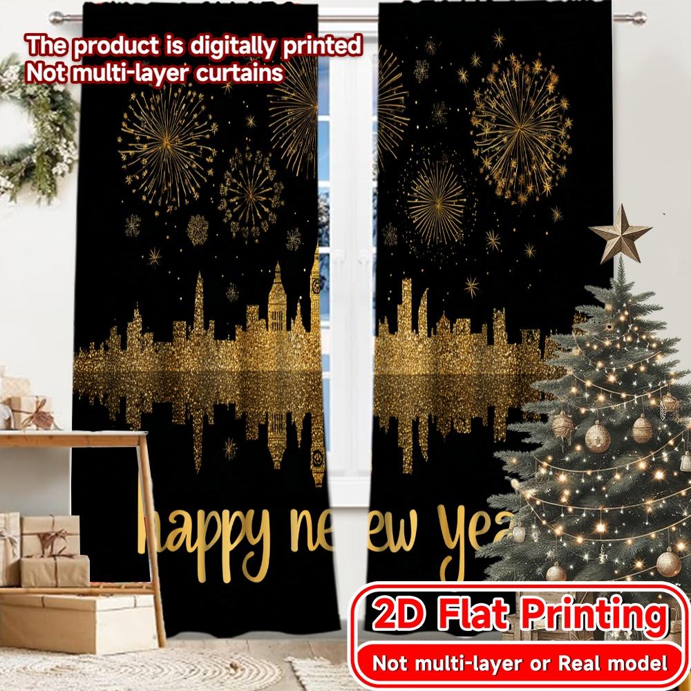 

Set Of 2 Flat Printing Golden Celebration Popular Curtains Versatile Polyester Decorations Outdoor Ldeal Contemporary Made W100*H70(CM)-Grommet top&1PCS