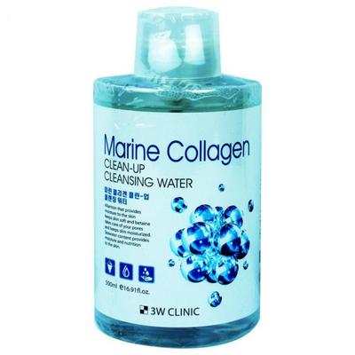 Domoa 3W Clinic Marine Collagen Clean Up Cleansing Water 500ml, 1ml, 1 Pcs