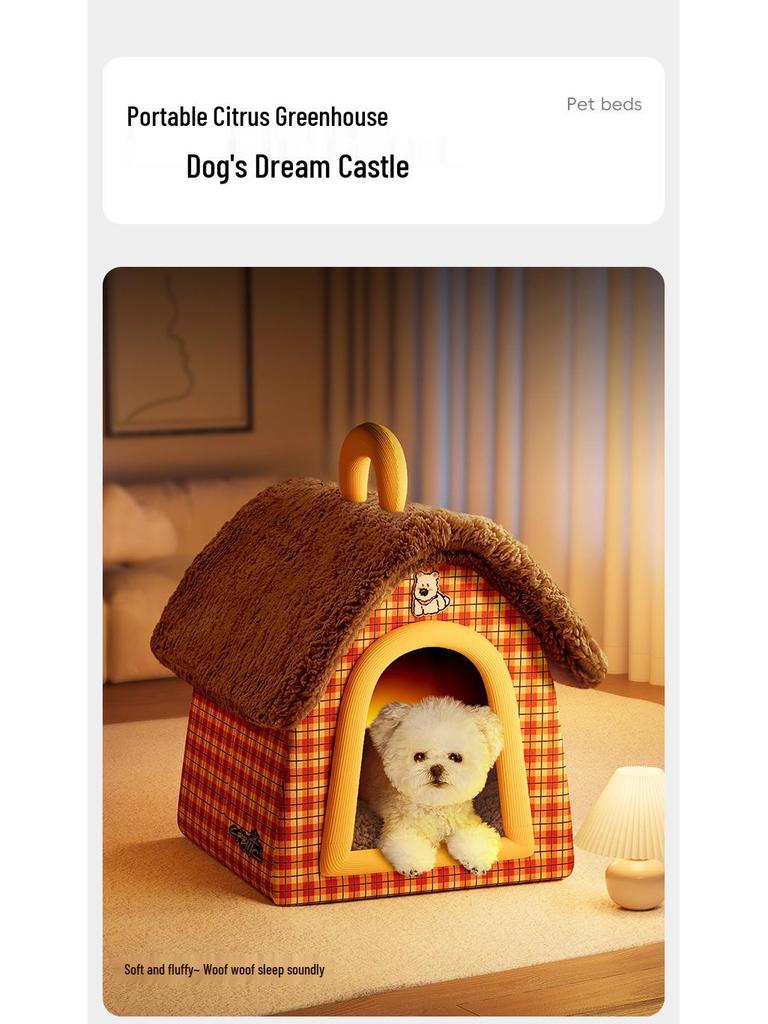 Cozy Winter Enclosed Pet Nest for Small Dogs & Cats - Removable & Washable, Four Seasons Use