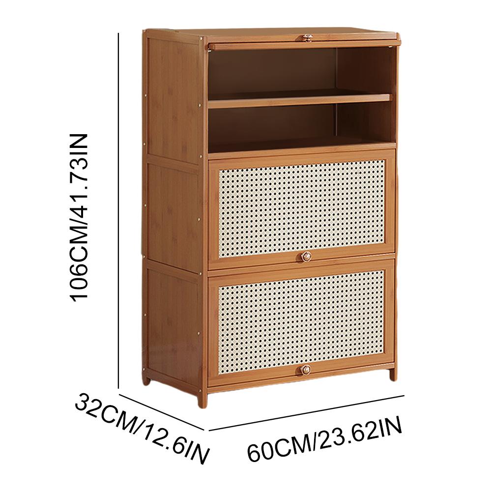 Narrow Entryway Bamboo Shoe Cabinet 7-Tier Free Standing Storage Cubby with 2 Flip Drawers & Door Ventilation Odor-Free Shoe Org