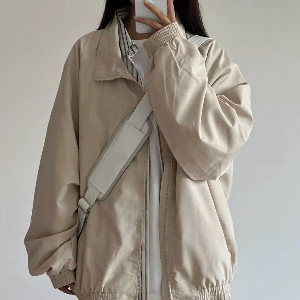 Women's Japanese Retro Workwear Oversized Jacket - Spring/Autumn 2024 Baseball Style New Arrival