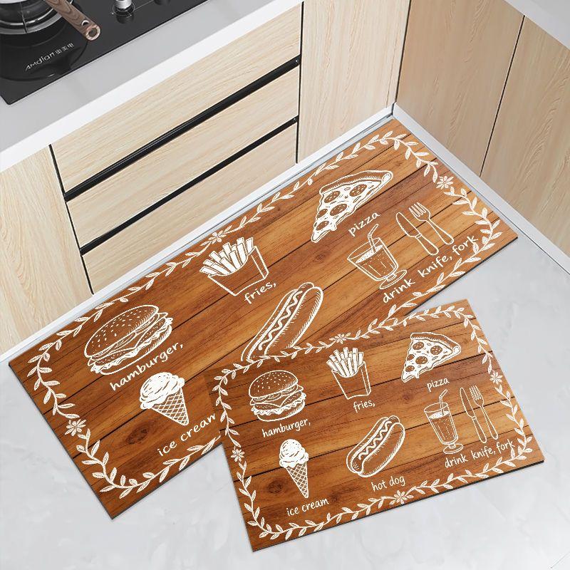 Retro Chef Hat Kitchen Cook With Love Mat Set Waterproof Non Slip Runner Rug Easy Clean Farmhouse Decor Floor Carpet