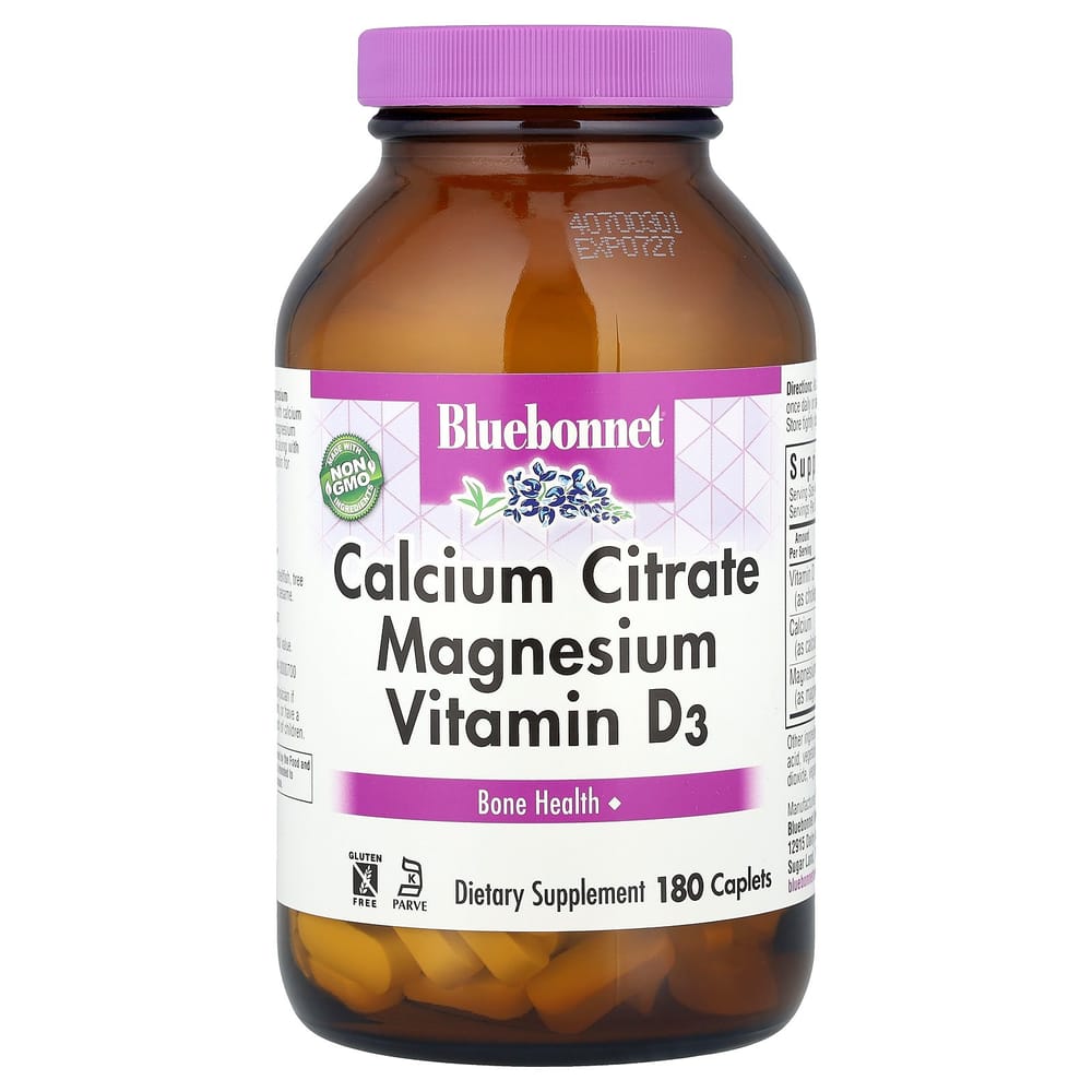 Bluebonnet Nutrition Calcium Magnesium Vitamin D3 Citrate Caplets, 180 Count