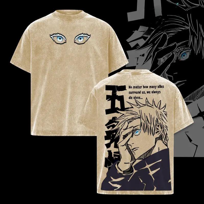 

Футболка с принтом Годжо Сатору Аниме Магическая битва Одежда Мужская Женская Ретро Выстиранные Футболки Оверсайз Хлопковая Футболка Харадзюку Футболка XXL коричневый