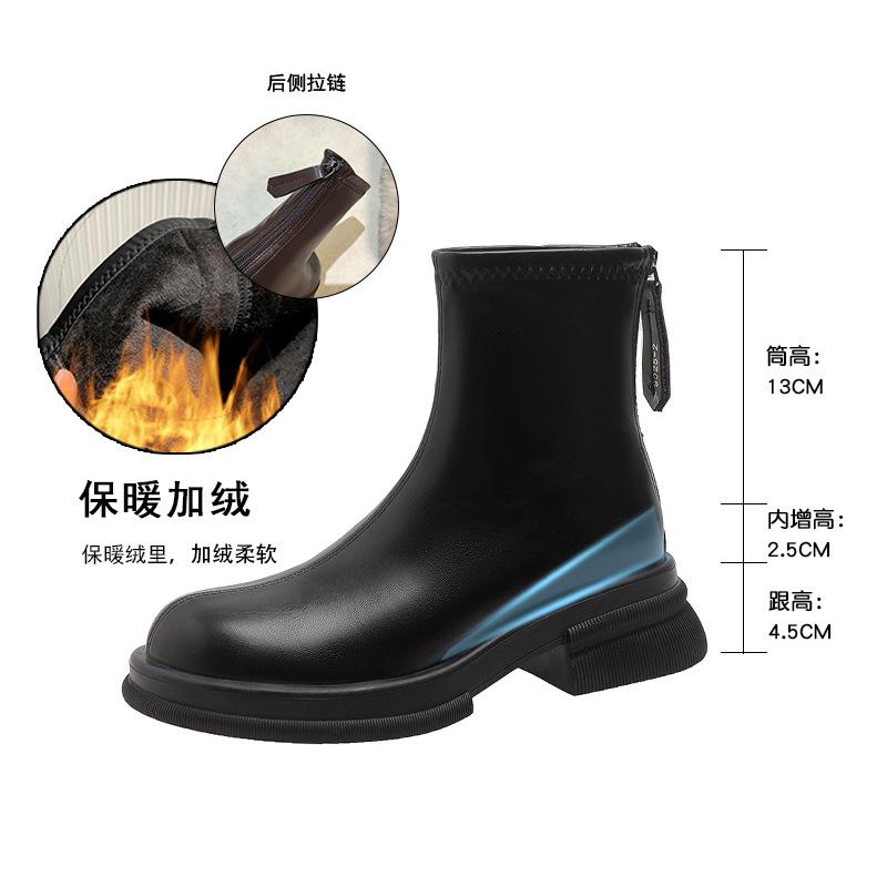 2024 New Fashion Round Toe Women’s Platform Leather Booties Lace-up Booties Outdoor Casual Daily hot Boots Botas Mujer