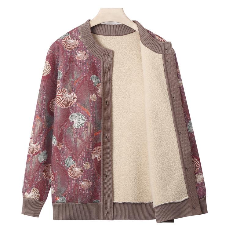 Autumn and Winter Knitted Sweater The Elderly Casual Cardigan Top Fleece Bottoming Shirt