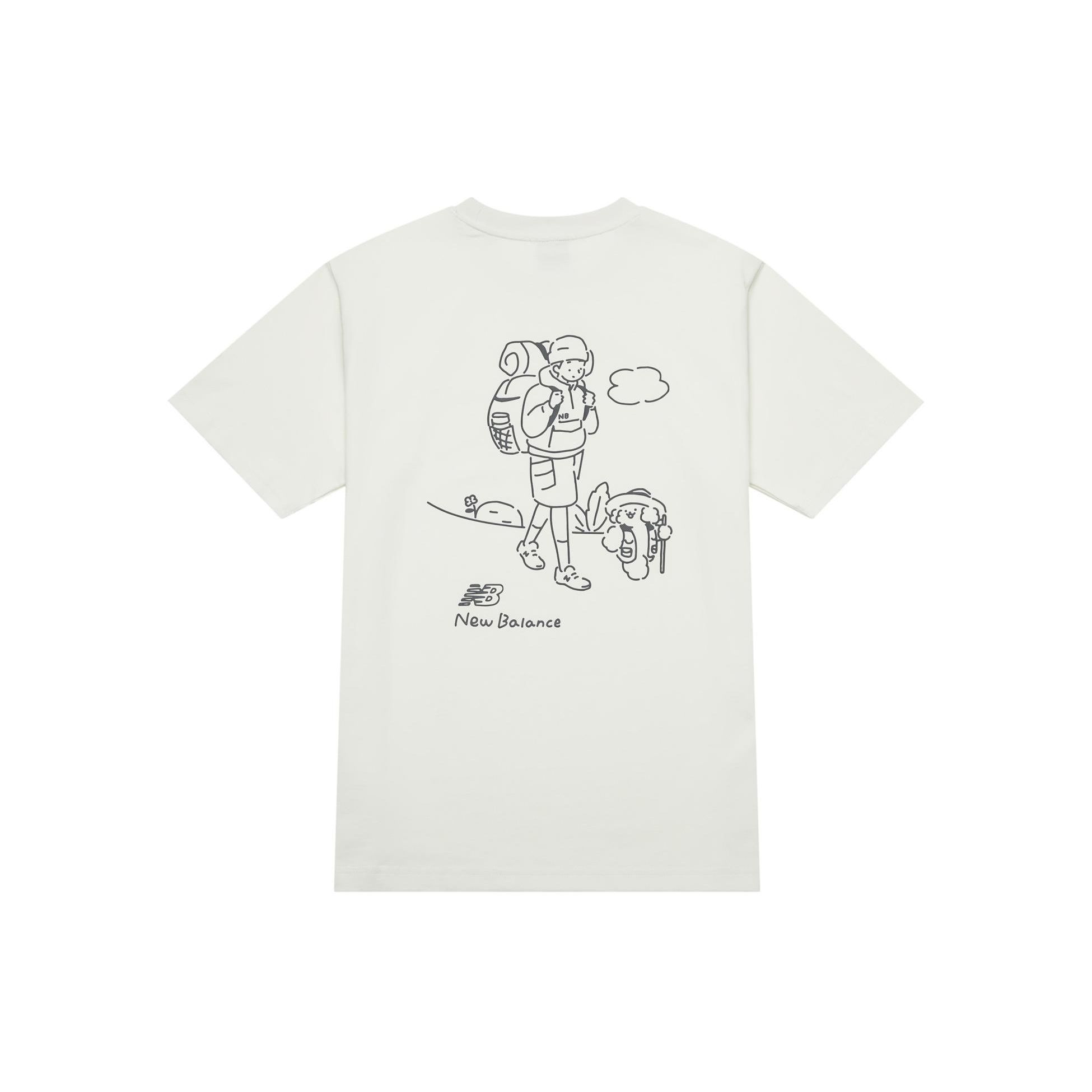 

New Balance Летняя футболка унисекс с круглым вырезом X Tombonia Centripetal Life Illustration Series Fun Sketch, белые топы AMT42339-CIC
