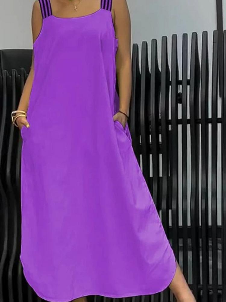 

Повседневное хлопково-льняное платье с карманом 3XL фиолетовый