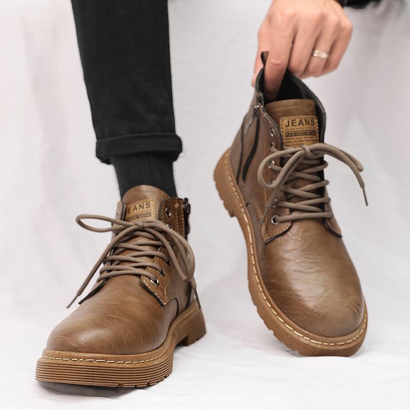 Autumn and winter leather casual men's boots high-top black retro Martin boots fashion tooling shoes 9961
