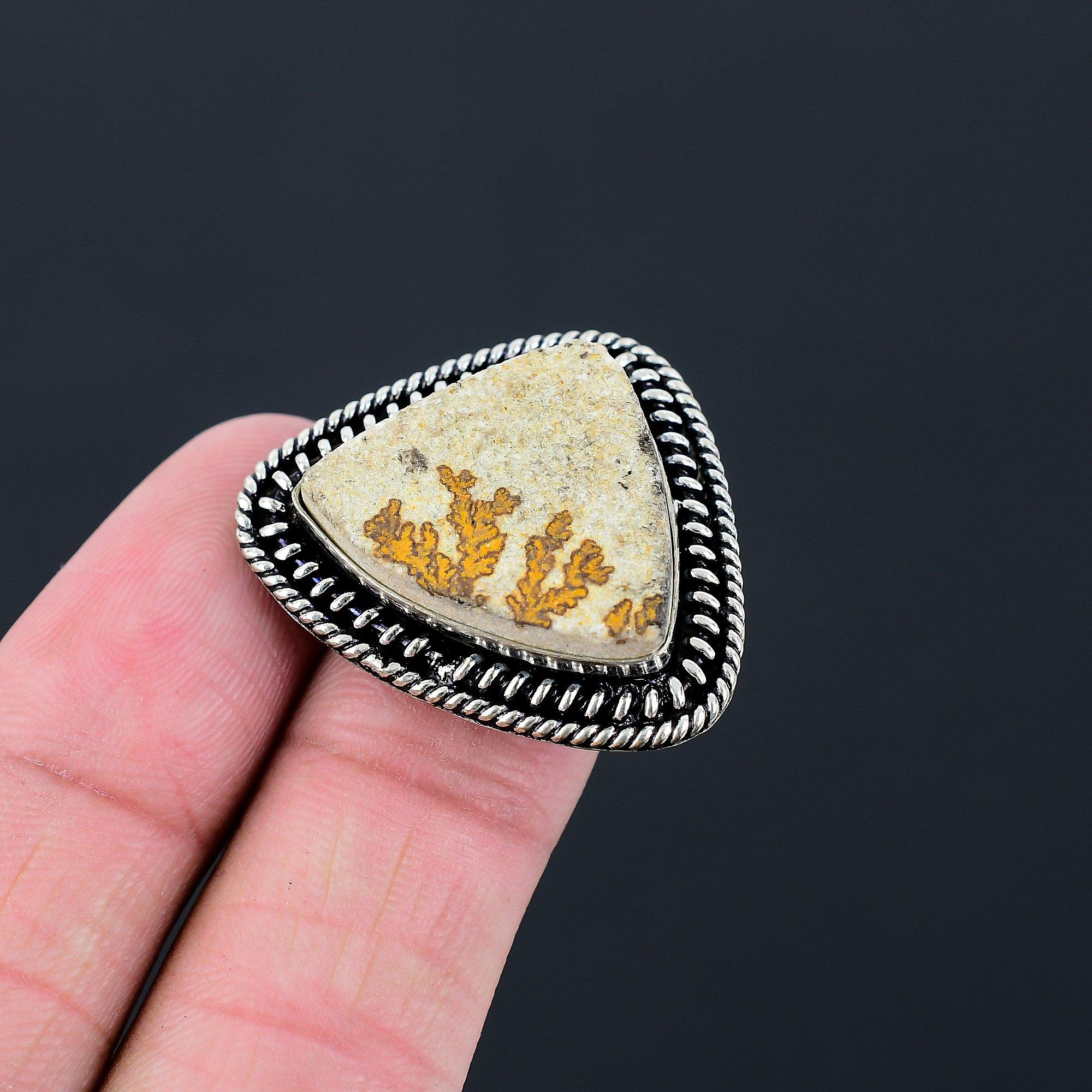 925 Sterling Silver Psilomelane Dendrite Gemstone Trendy Birthday Ring Size 7.5 7.5