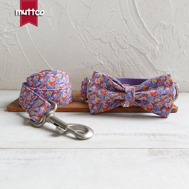MUTTCO Purple Tulip Dog Collar & Leash Set with Bow UDC-123 Large