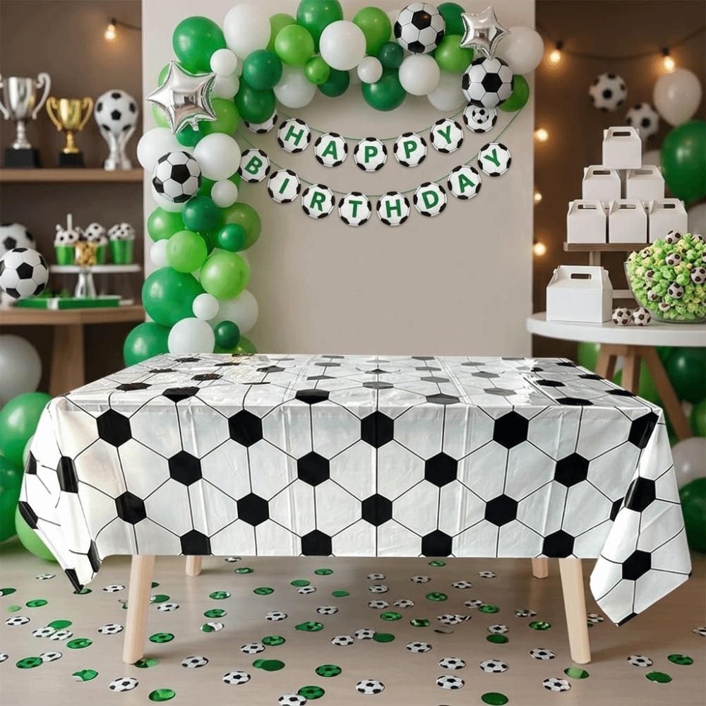 2PCS Waterproof Football Theme Disposable Tablecloth Green Football Sport Table Linen Boy