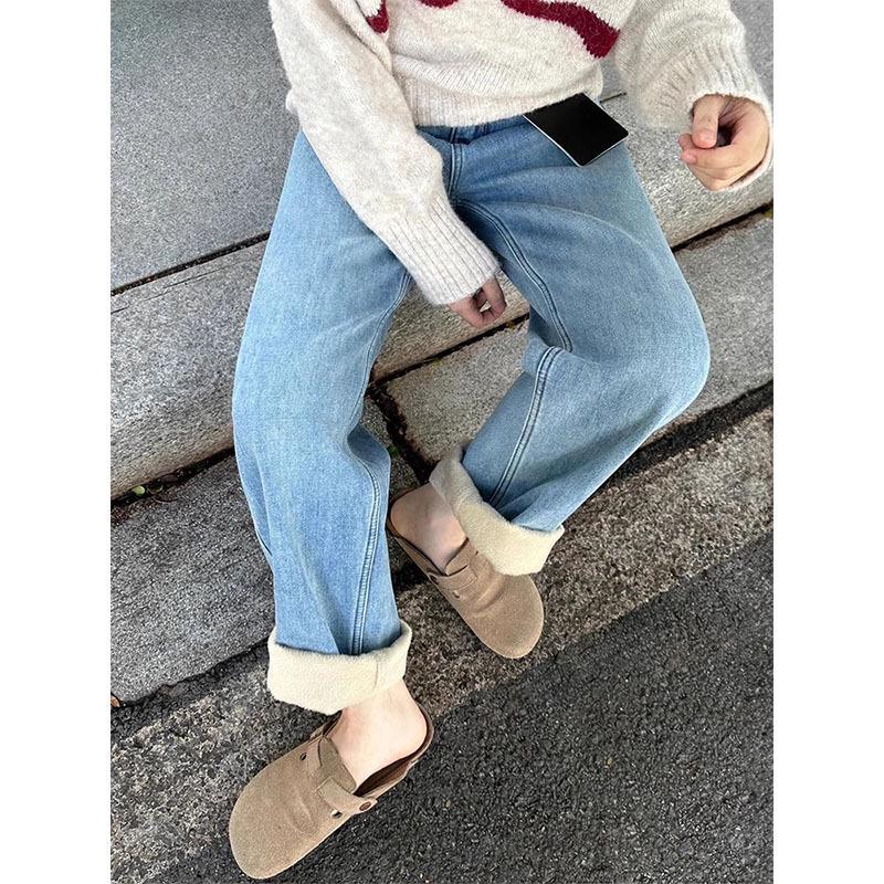 

Winter 2024 High Waist Fleece-Lined Slimming Straight Leg Jeans for Plus Size Women Small (S)