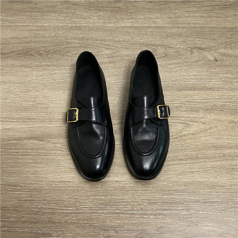 New British style handmade soft leather retro square buckle one-pedal versatile loafers