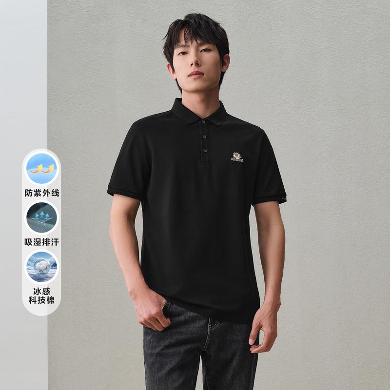 Ice sensing technology cotton cool short sleeved polo shirt moisture wicking embroidered men