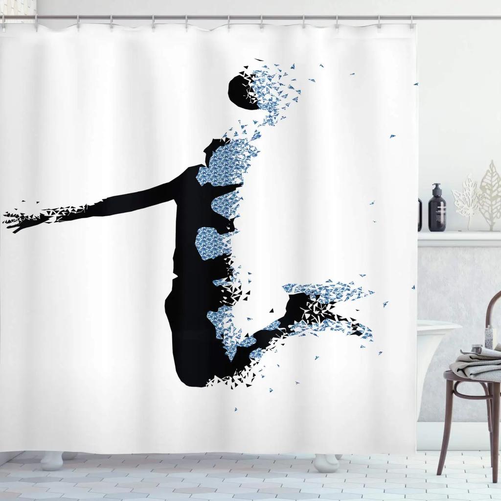 3D Basketball Shower Curtain Sets For Boys Teens Athlete Gym Theme Sports Bathroom Curtain Polyester Waterproof Shower Curtain