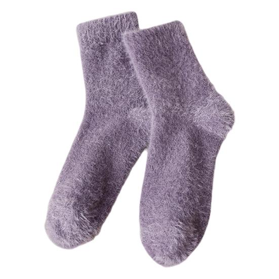 Elastic Ribbed Ankle Socks Thickened Imitation Mink Velvet for Women, Soft Plush Socks, Thermal Winter Crew Warm Solid Color Cozy Hosiery Home