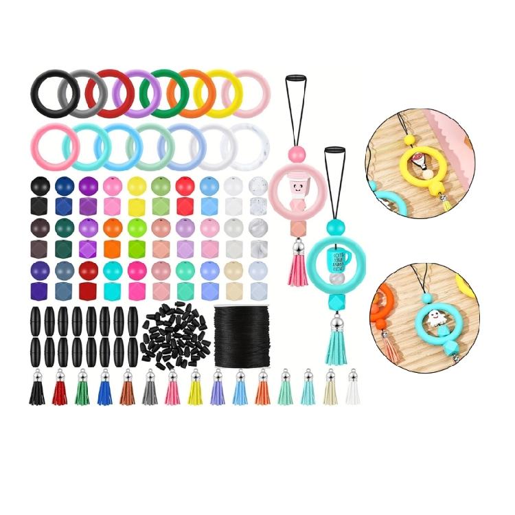 91pcs  Silicone Rings and Beads Personalize Keyring Decorations O Shaped Rings