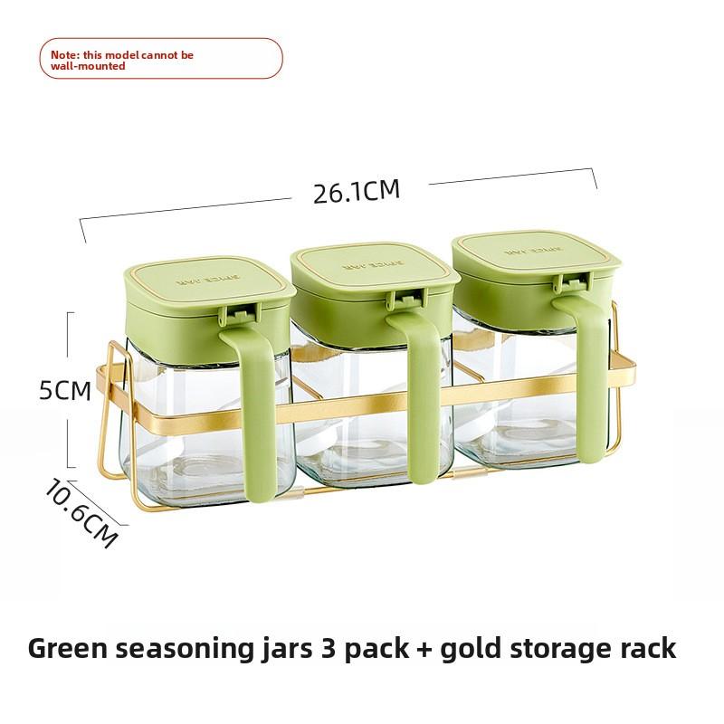

Набор банок для приправ, Комбинированная коробка для приправ, Кухонная бытовая банка для соли, Банка для приправ, Бутылка для приправ, Коробка для хранения, Банка для сахара 3 pcs + gold зелёный