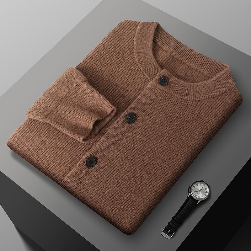 Men'S Cashmere Cardigan Round Neck Autumn/Winter Seven-Needle Thickened Long-Sleeve Loose Cardigan Sweatshirt Wool Knit Sweater Batch