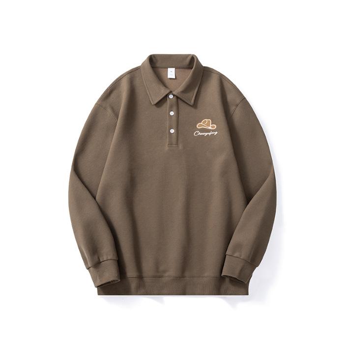 

Autumn American Sweater Men S Loose Large Size Polo Shirt Long Sleeve Casual Lapel Top Trend 4XL темно-коричневого